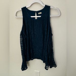 Hollister navy cold shoulder net top